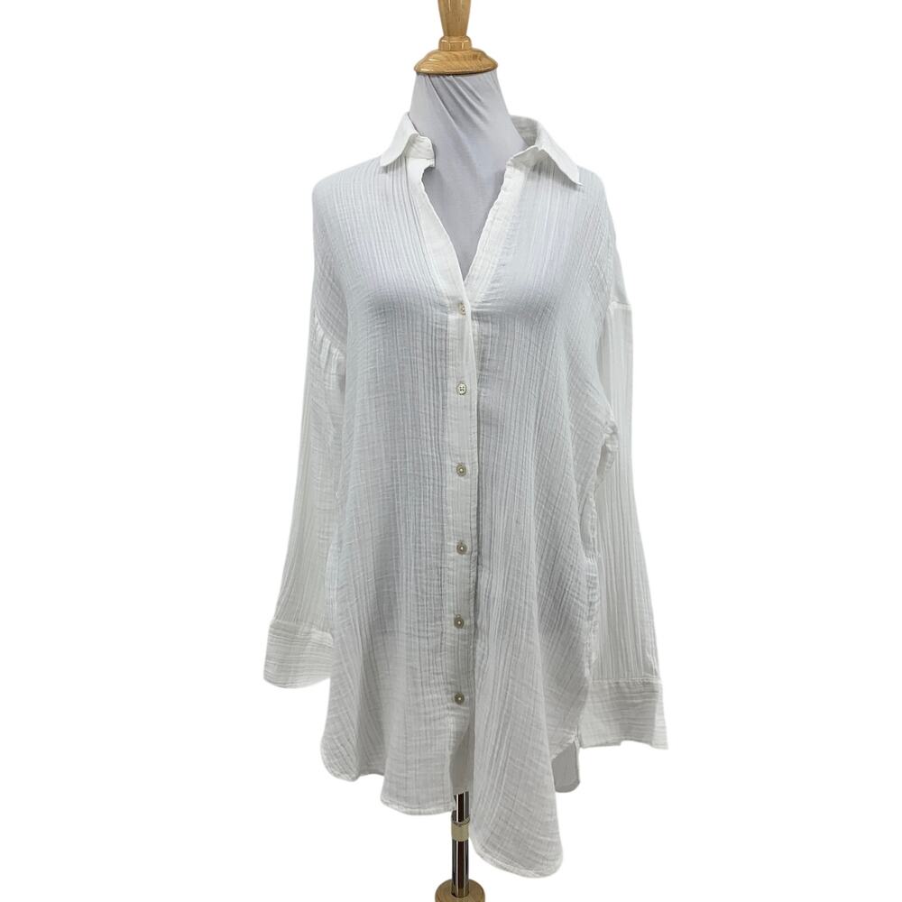 Abercrombie & Fitch Shirt Womens XS White Cotton Gauzy Oversized Button Up Tunic